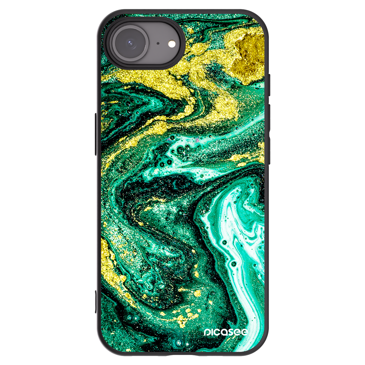 Picasee husă neagră din silicon pentru Apple iPhone 16e - Green Gold
