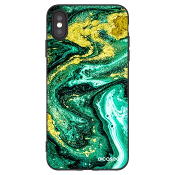 Picasee husă neagră din silicon pentru Apple iPhone XS Max - Green Gold