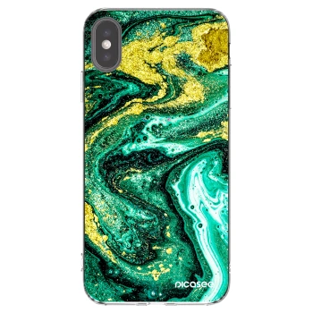 Picasee husă transparentă din silicon pentru Apple iPhone XS Max - Green Gold
