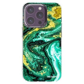 Picasee husă transparentă din silicon pentru Apple iPhone 14 Pro - Green Gold