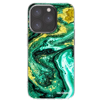 Picasee husă transparentă din silicon pentru Apple iPhone 15 Pro - Green Gold