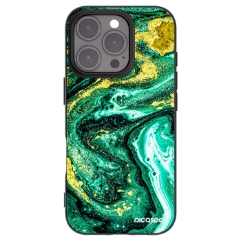 Picasee husă neagră din silicon pentru Apple iPhone 16 Pro - Green Gold