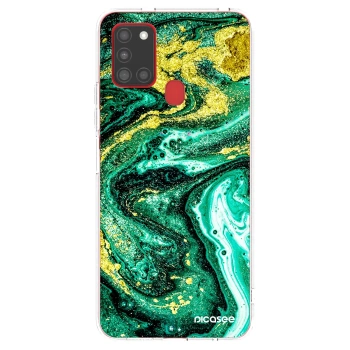 Picasee husă transparentă din silicon pentru Samsung Galaxy A21s - Green Gold
