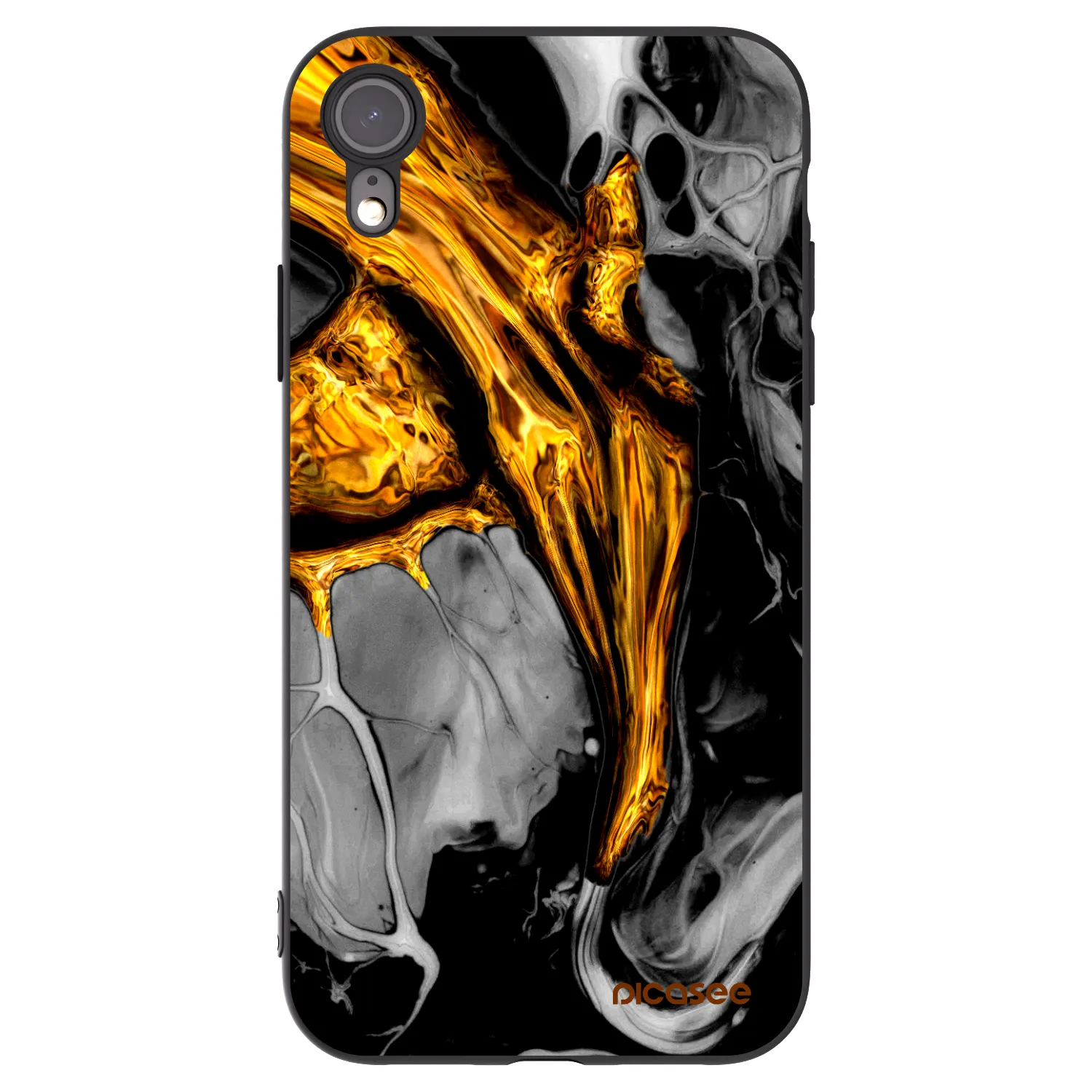 Picasee husă neagră din silicon pentru Apple iPhone XR - Black Gold
