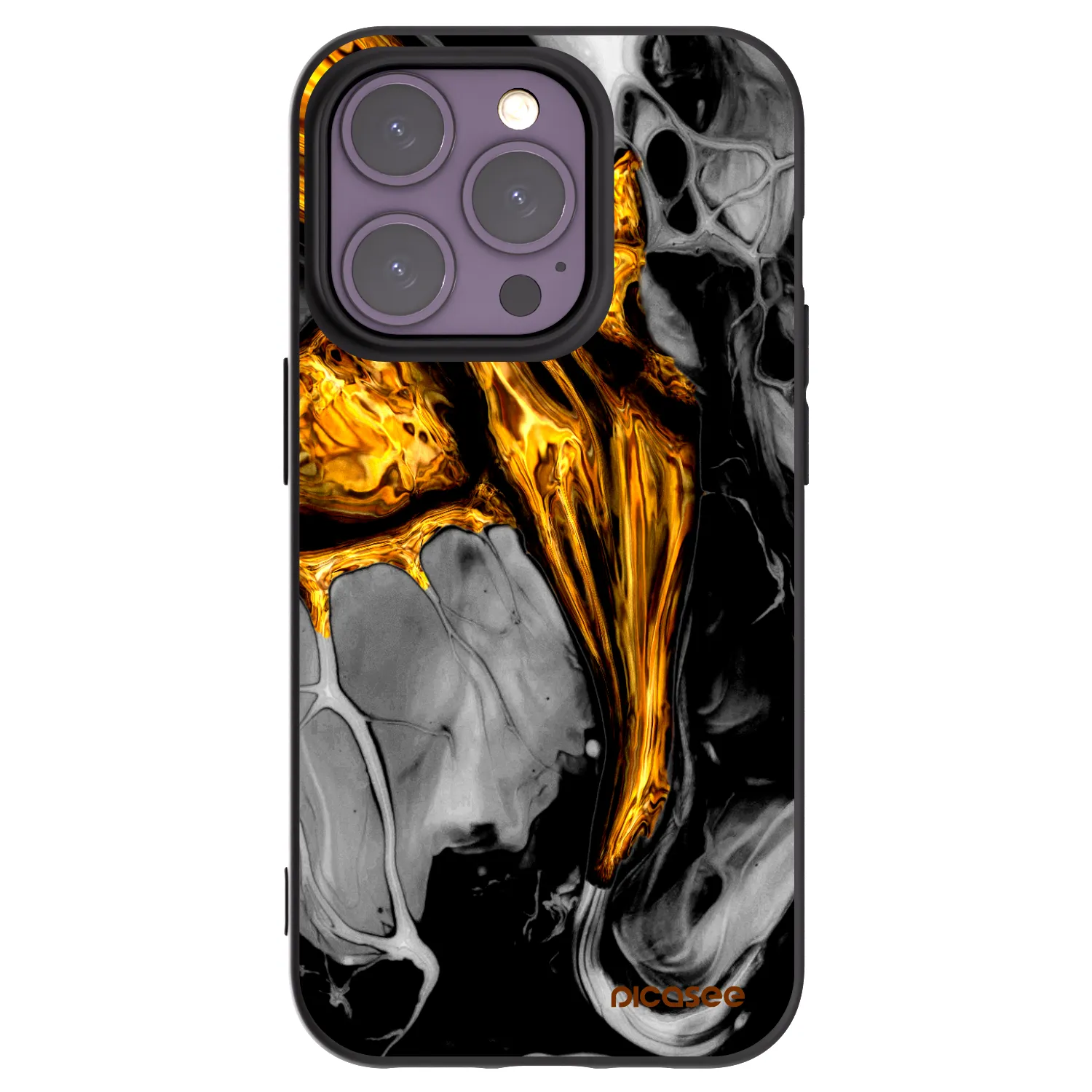 Picasee husă neagră din silicon pentru Apple iPhone 14 Pro - Black Gold