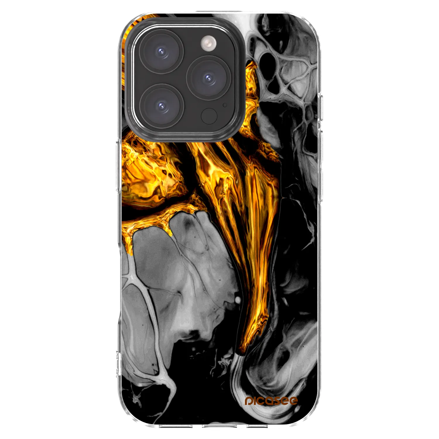 Picasee husă transparentă din silicon pentru Apple iPhone 16 Pro - Black Gold