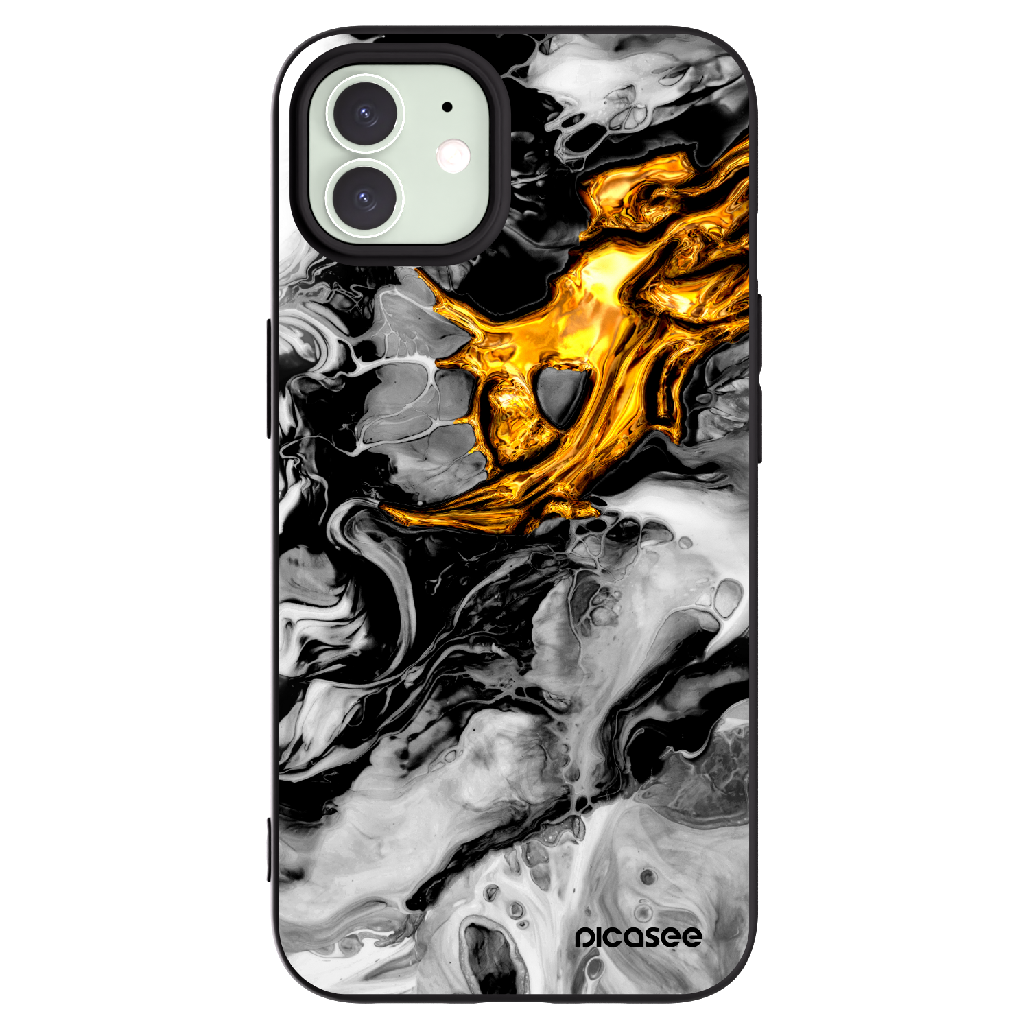 Picasee husă neagră din silicon pentru Apple iPhone 12 Pro - Black Gold 2