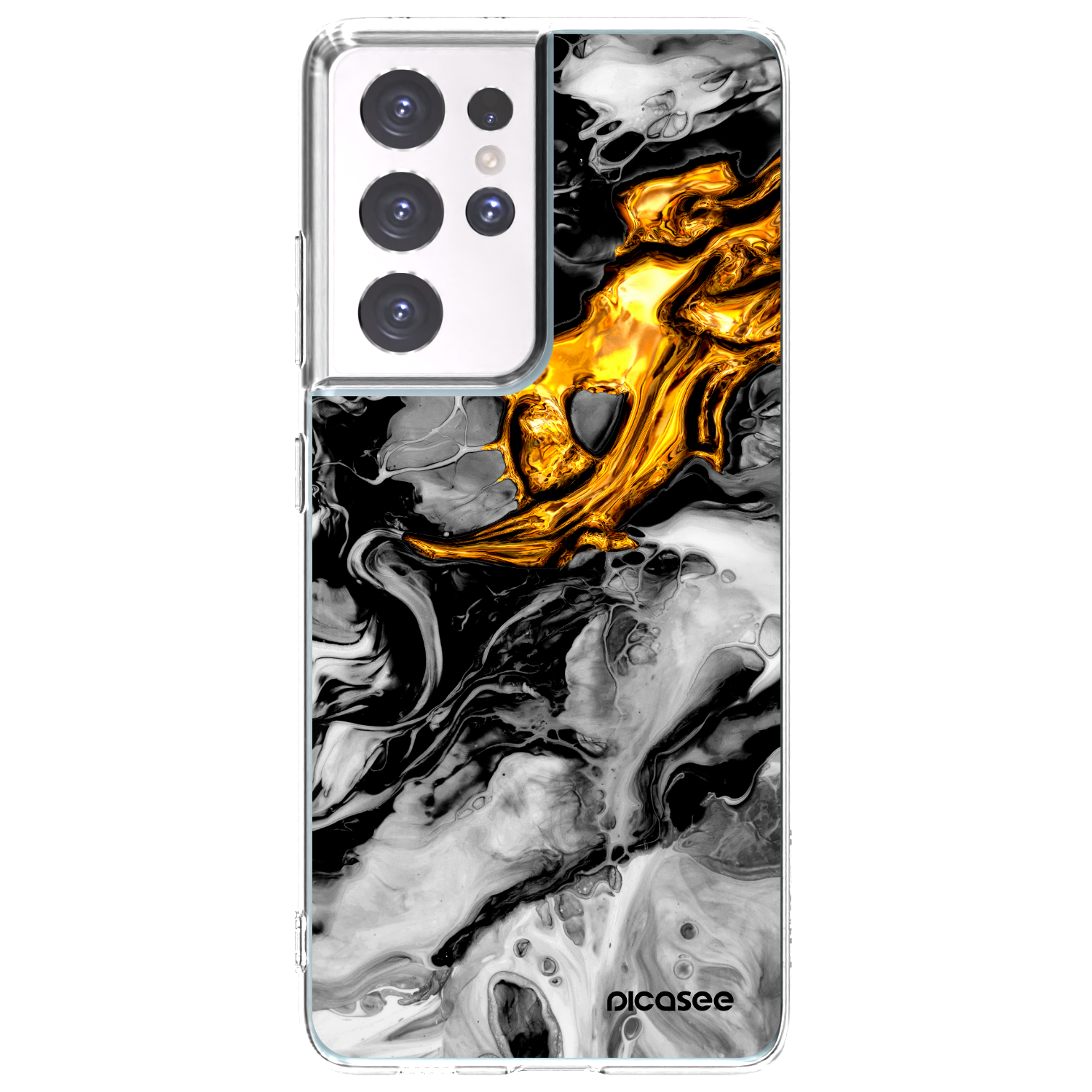 Picasee husă transparentă din silicon pentru Samsung Galaxy S21 Ultra 5G G998B - Black Gold 2