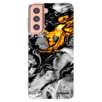 Picasee husă transparentă din silicon pentru Samsung Galaxy S21 5G G991B - Black Gold 2