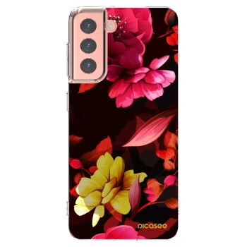 Picasee husă transparentă din silicon pentru Samsung Galaxy S21 5G G991B - Dark Peonny