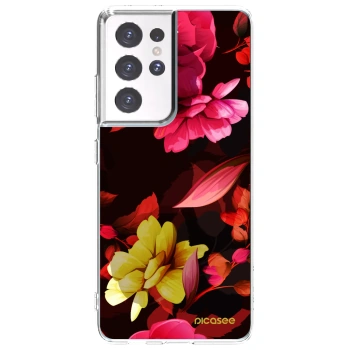 Picasee husă transparentă din silicon pentru Samsung Galaxy S21 Ultra 5G G998B - Dark Peonny