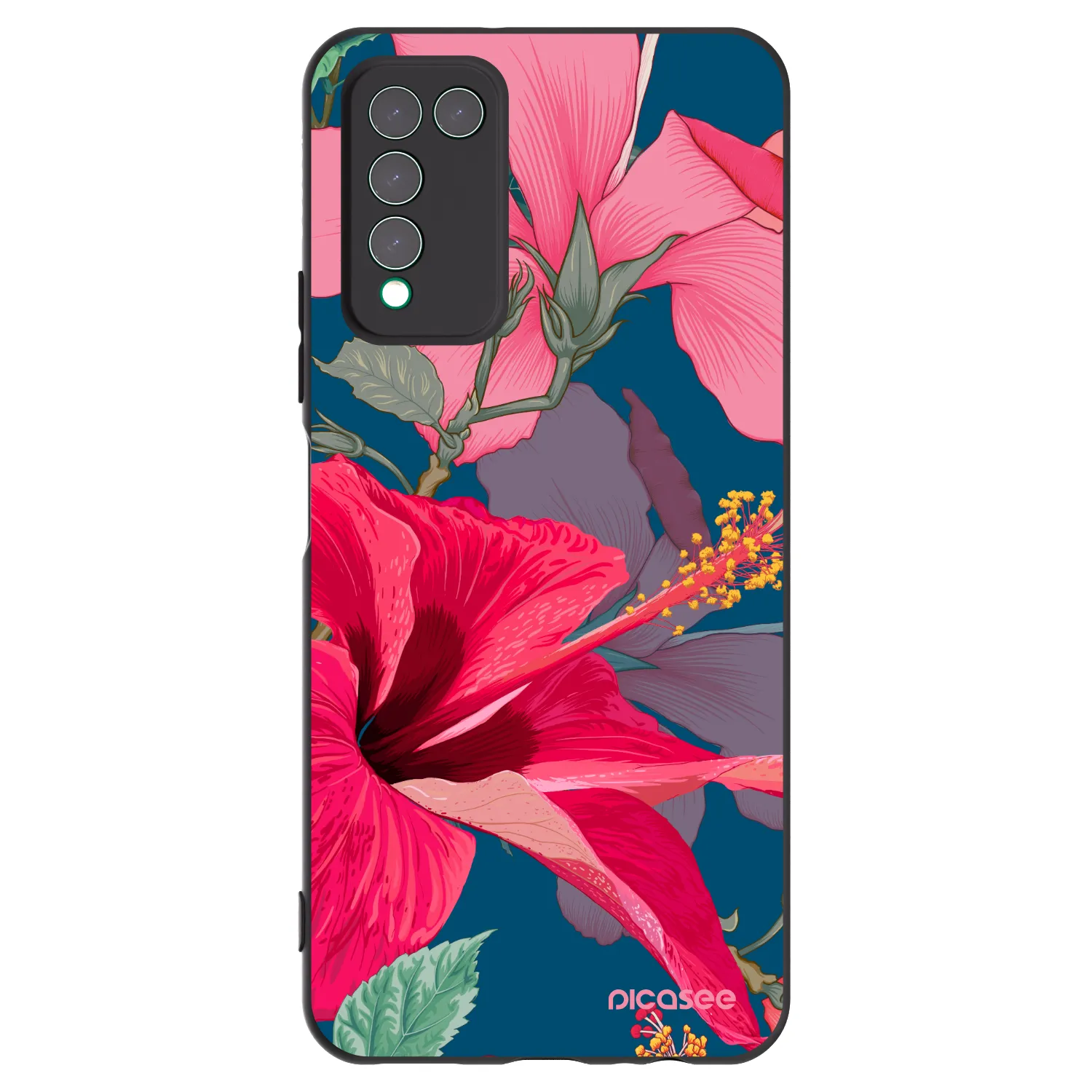 Picasee husă neagră din silicon pentru Honor 10X Lite - Hibiscus