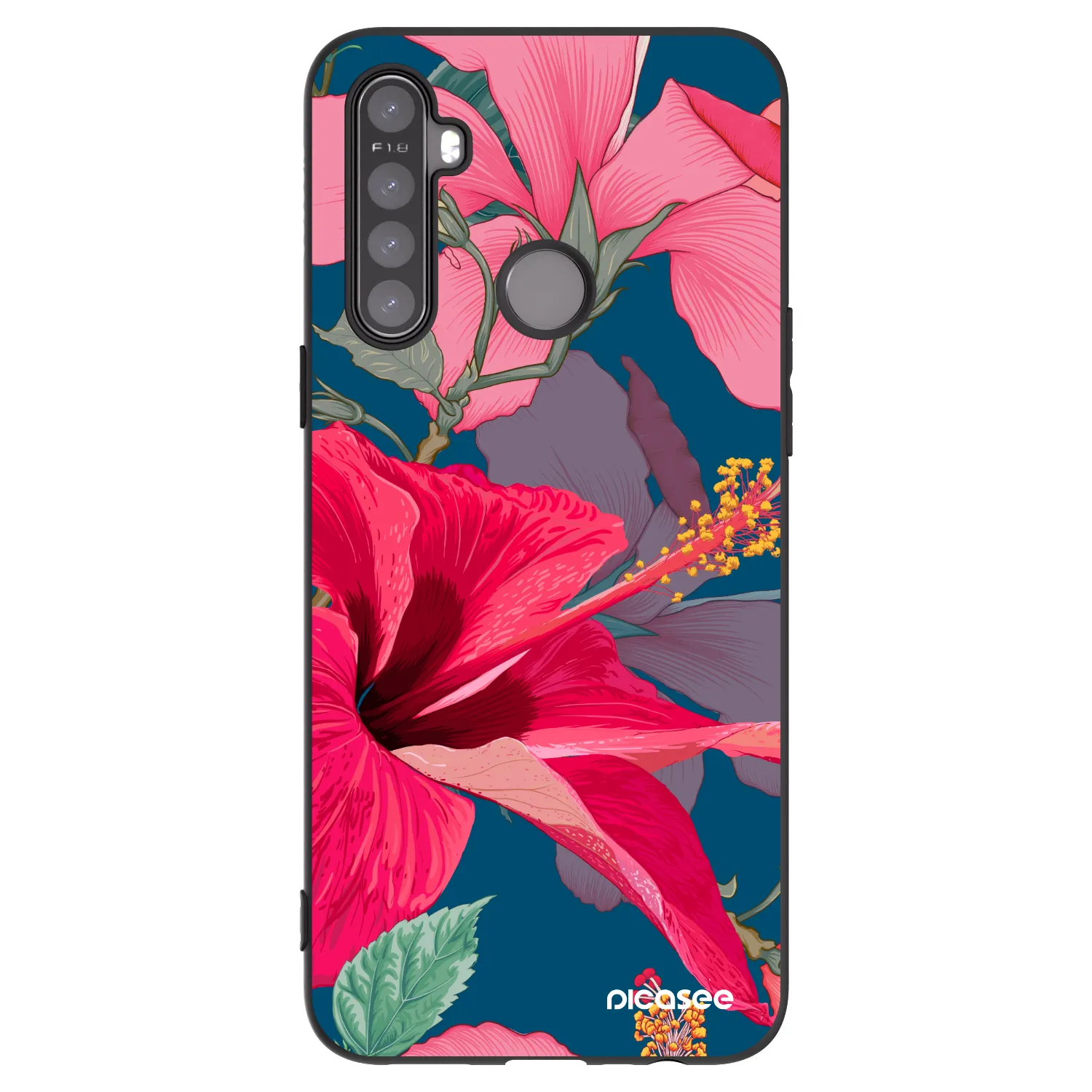 Picasee husă neagră din silicon pentru Realme 6i - Hibiscus