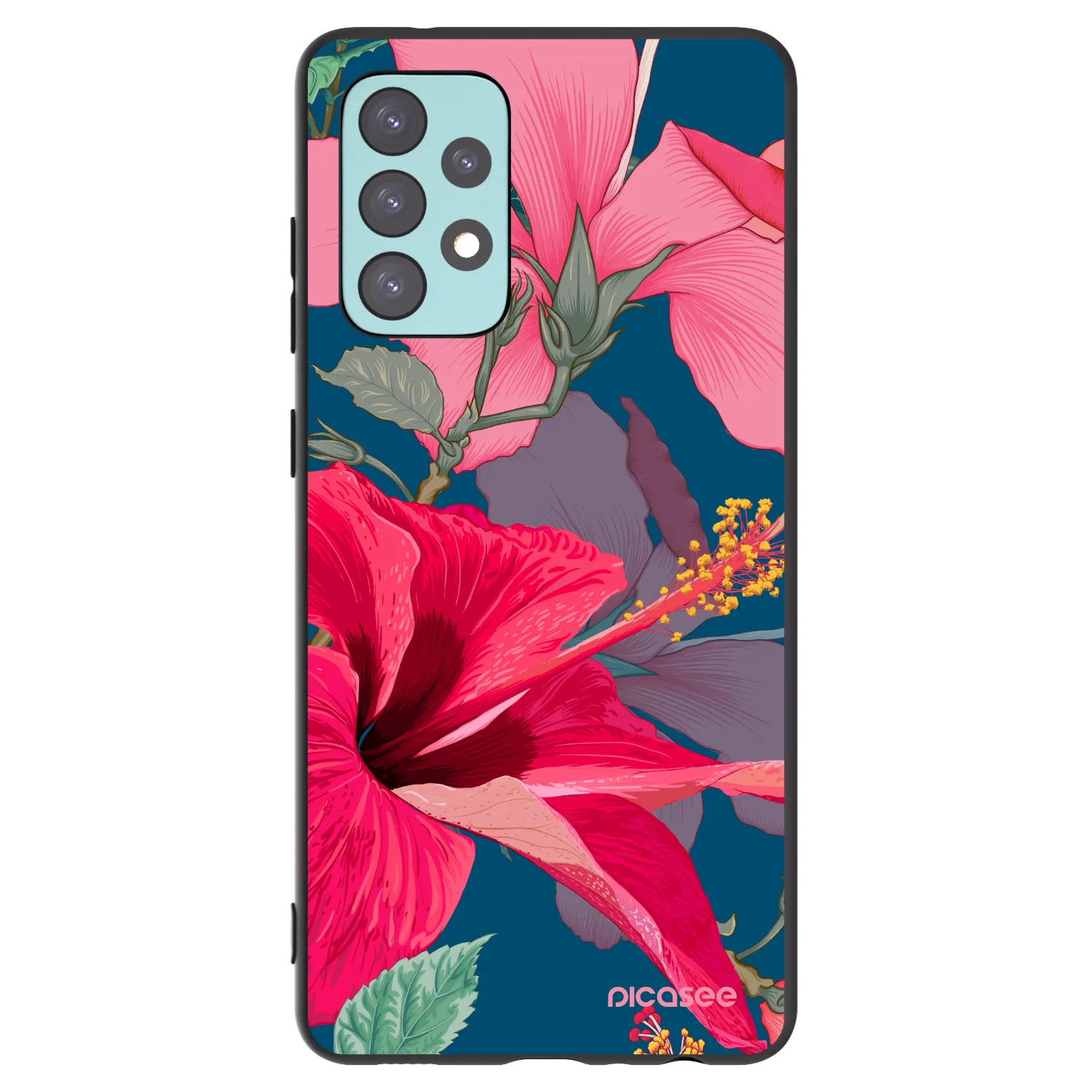Picasee husă neagră din silicon pentru Samsung Galaxy A72 A725F - Hibiscus