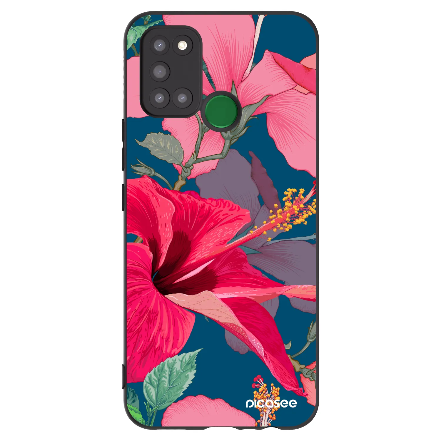 Picasee husă neagră din silicon pentru Realme 7i - Hibiscus