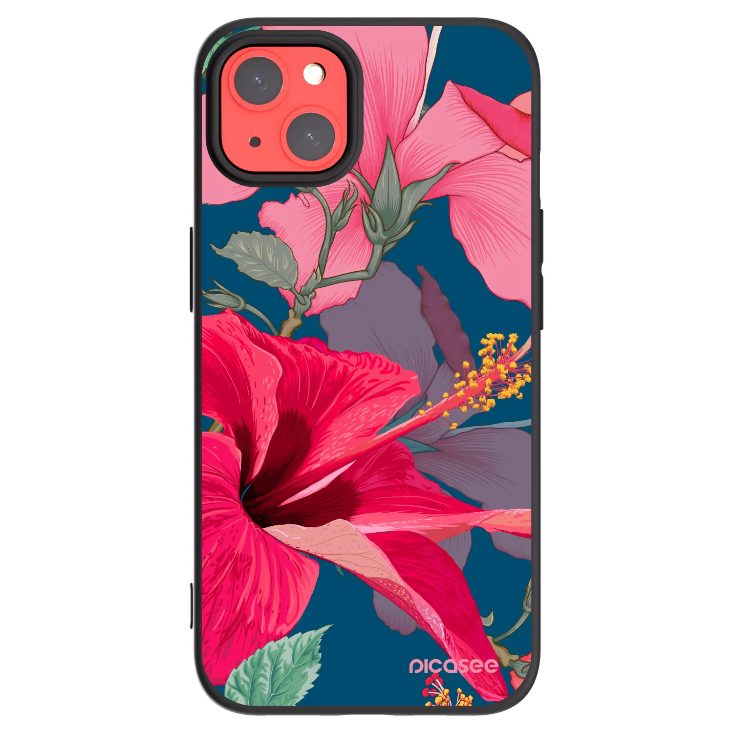 Picasee husă neagră din silicon pentru Apple iPhone 13 - Hibiscus