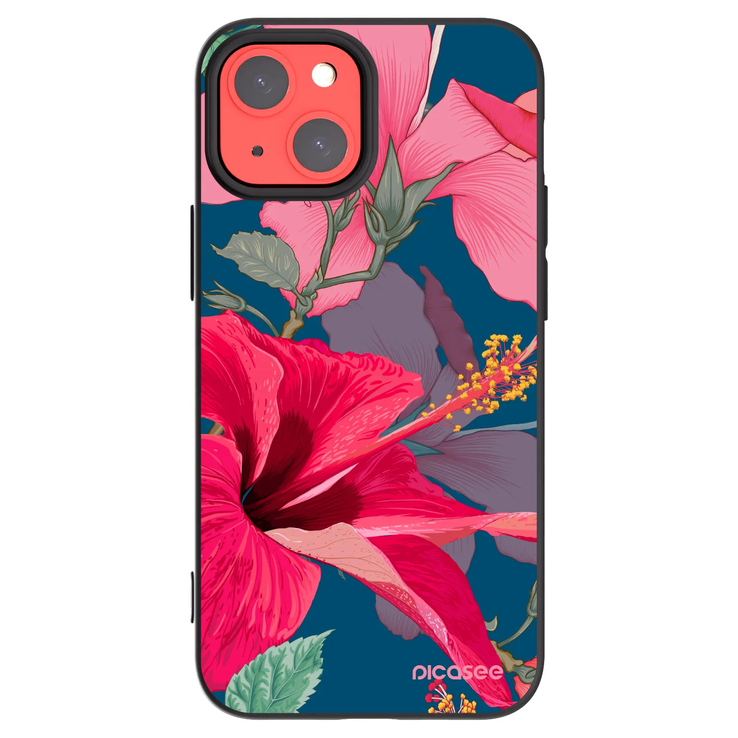 Picasee husă neagră din silicon pentru Apple iPhone 13 mini - Hibiscus