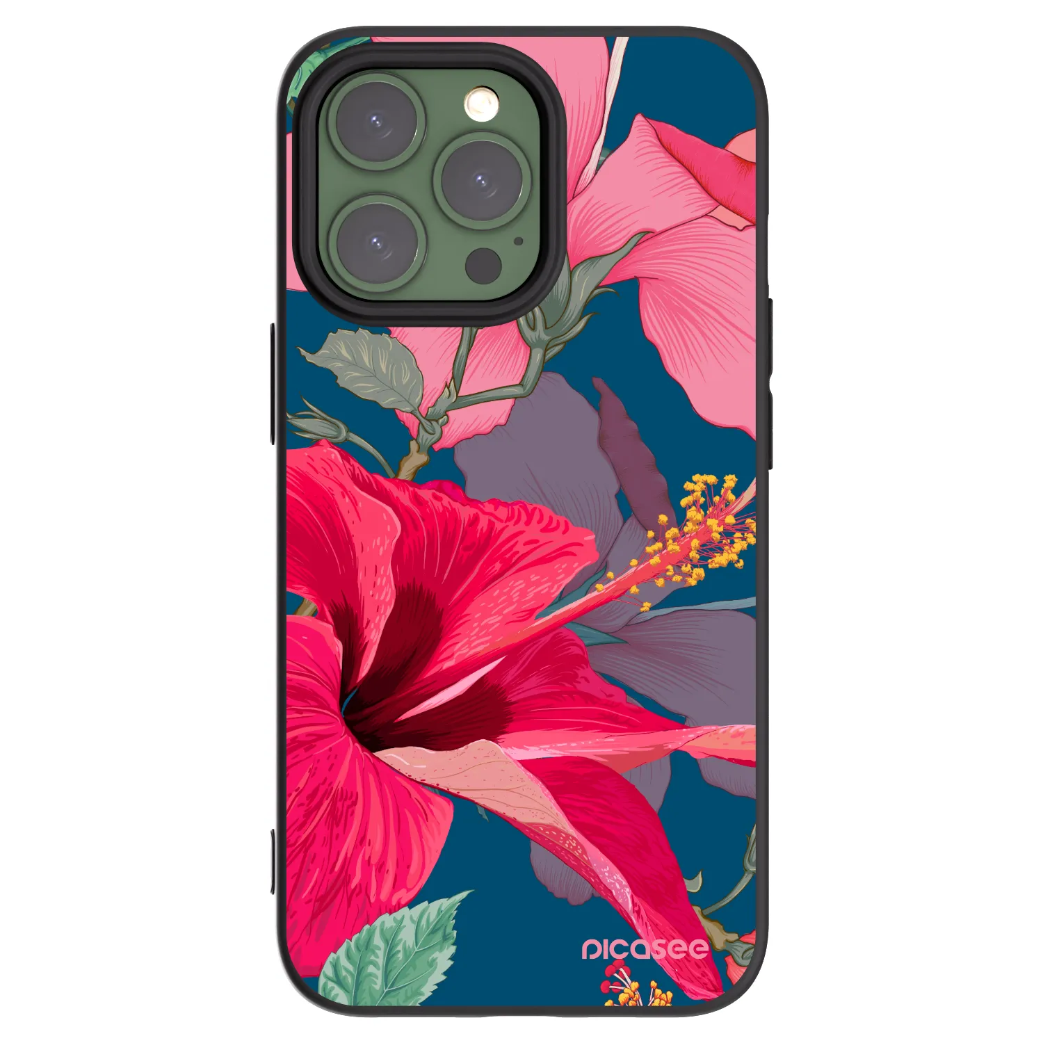 Picasee husă neagră din silicon pentru Apple iPhone 13 Pro - Hibiscus