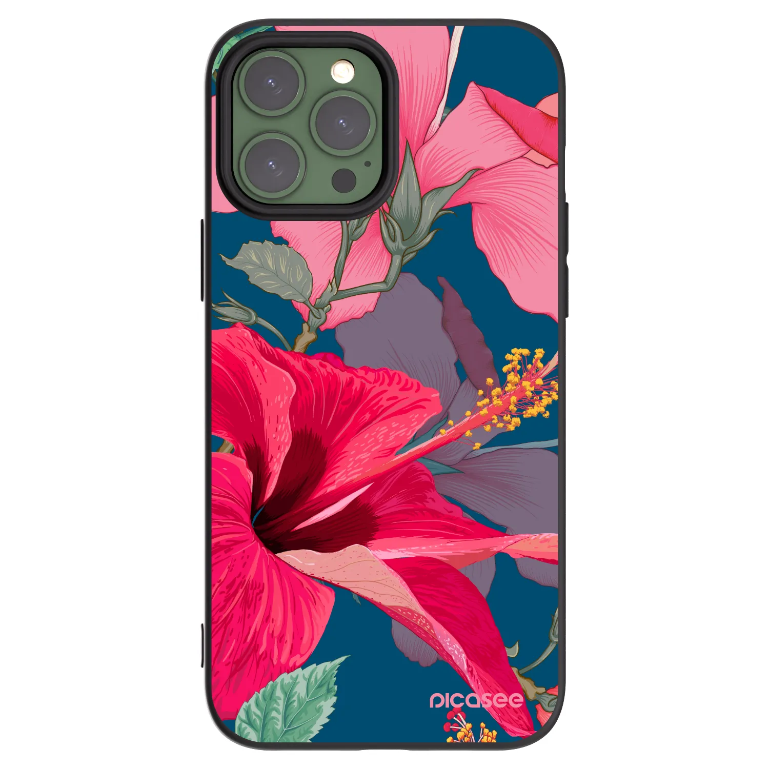 Picasee husă neagră din silicon pentru Apple iPhone 13 Pro Max - Hibiscus