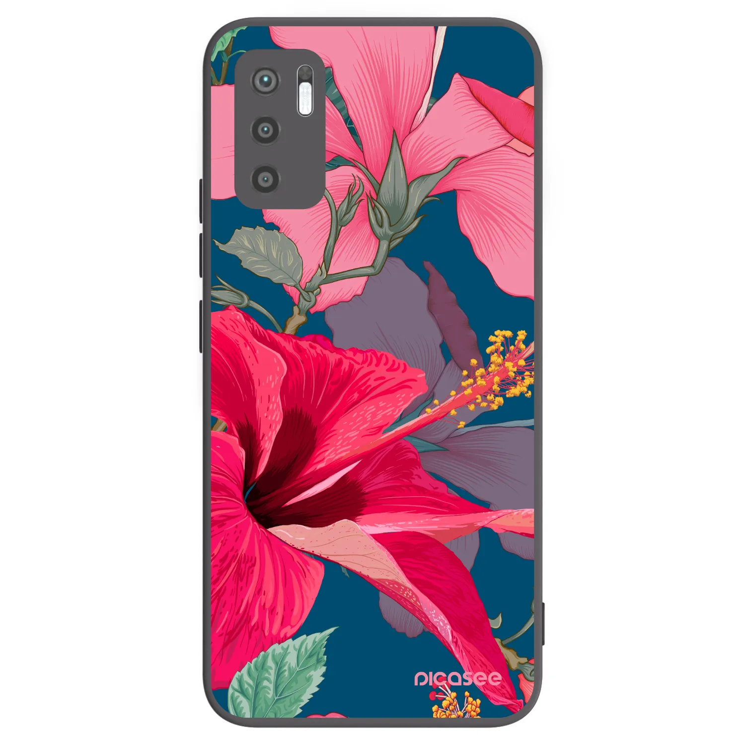 Picasee husă neagră din silicon pentru Xiaomi Redmi Note 10 5G - Hibiscus