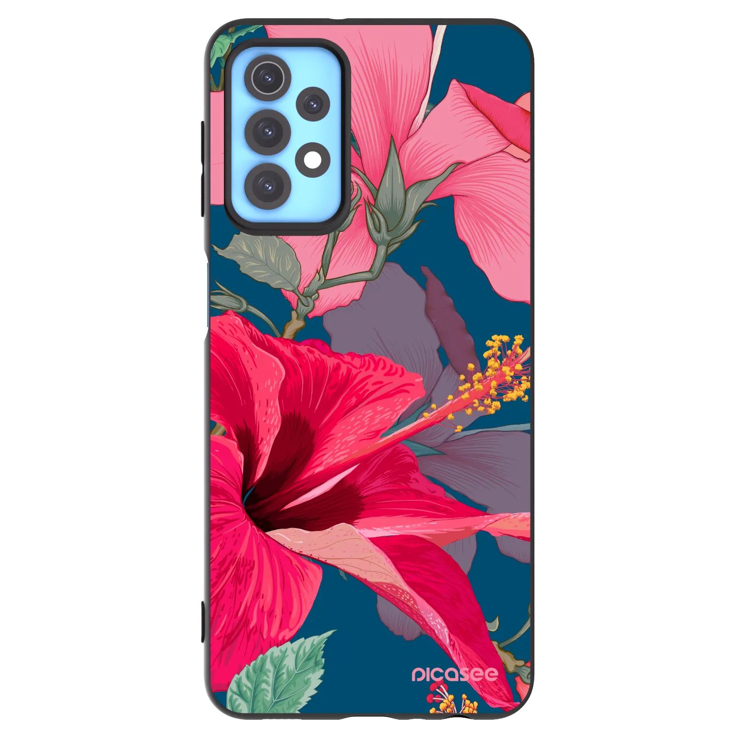 Picasee husă neagră din silicon pentru Samsung Galaxy A32 4G SM-A325F - Hibiscus