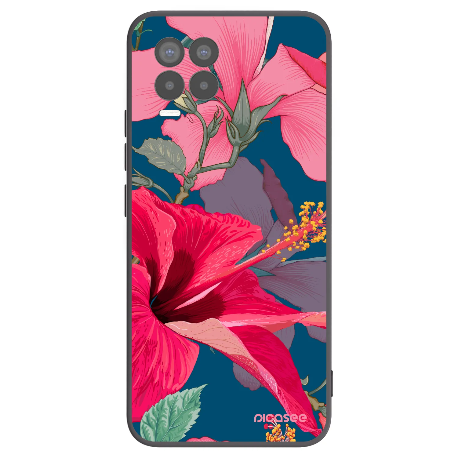 Picasee husă neagră din silicon pentru Realme 8 4G - Hibiscus