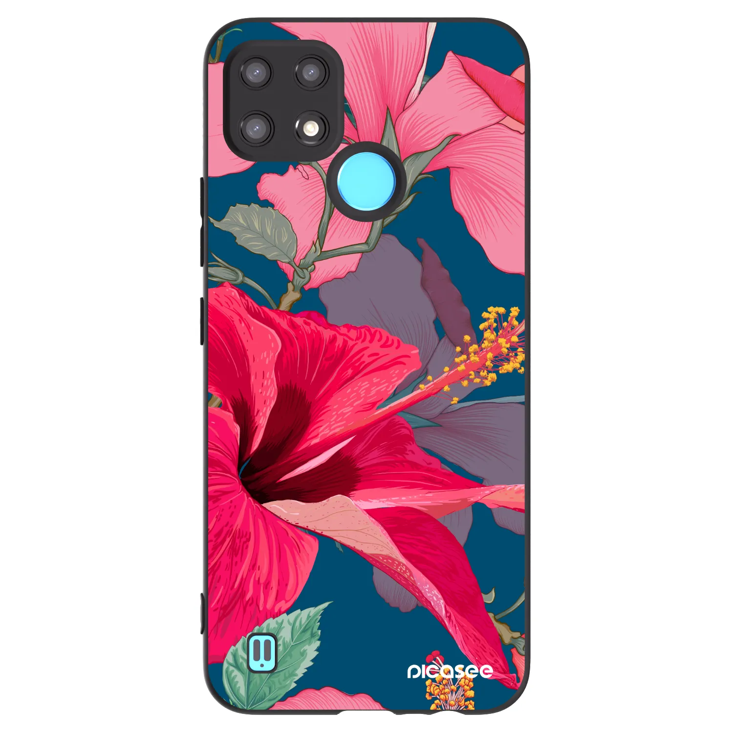 Picasee husă neagră din silicon pentru Realme C21 - Hibiscus