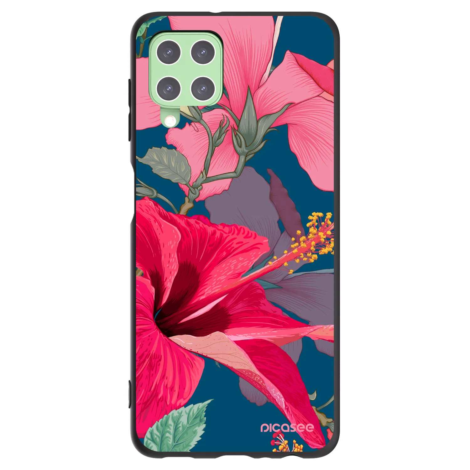 Picasee husă neagră din silicon pentru Samsung Galaxy A22 A225F 4G - Hibiscus