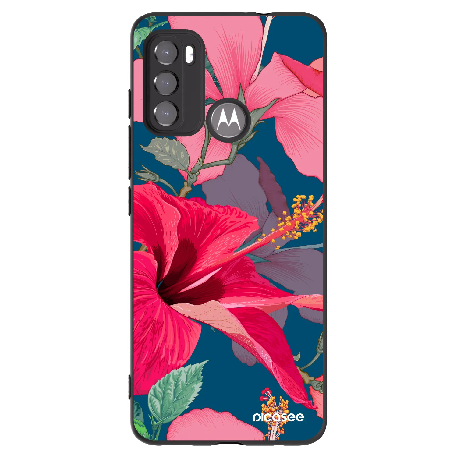 Picasee husă neagră din silicon pentru Motorola Moto G60 - Hibiscus