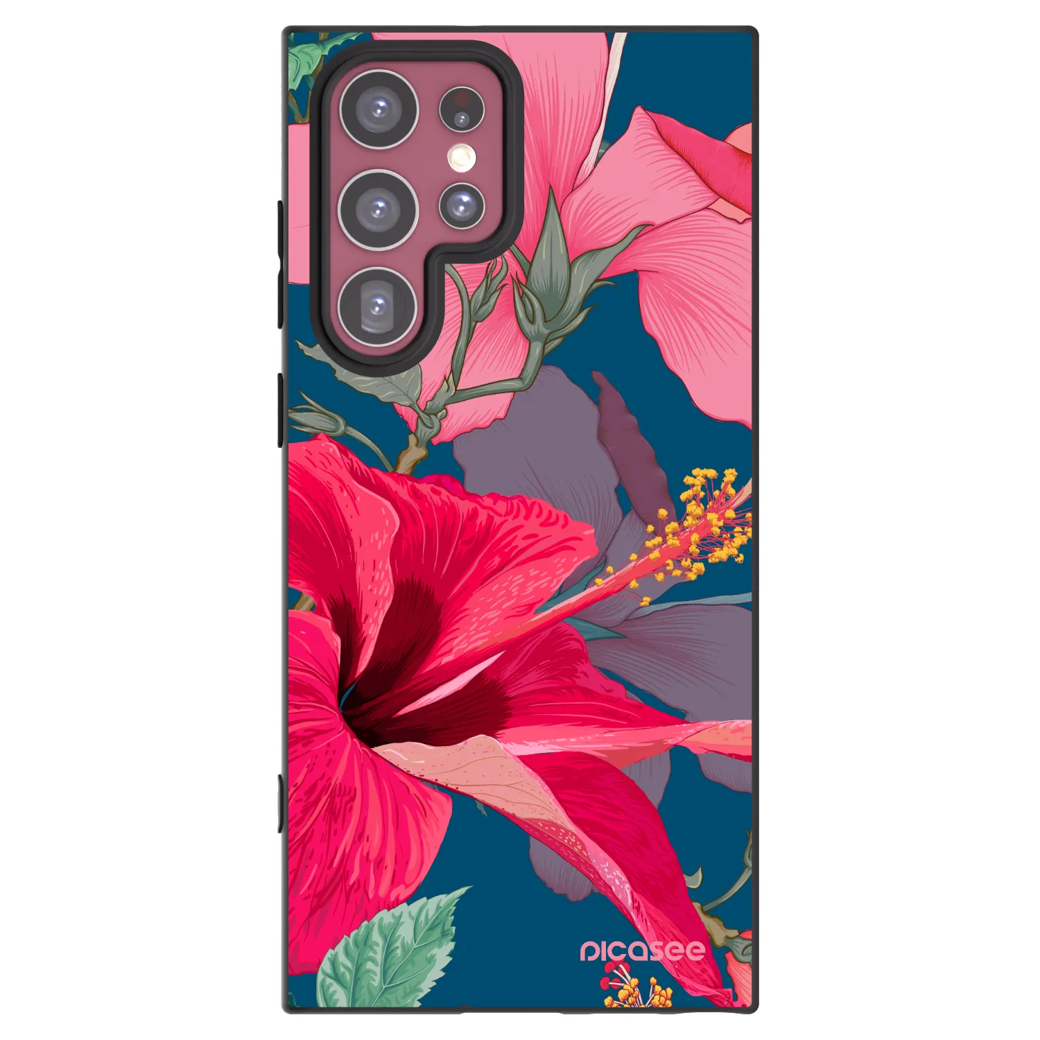 Picasee husă neagră din silicon pentru Samsung Galaxy S22 Ultra 5G - Hibiscus
