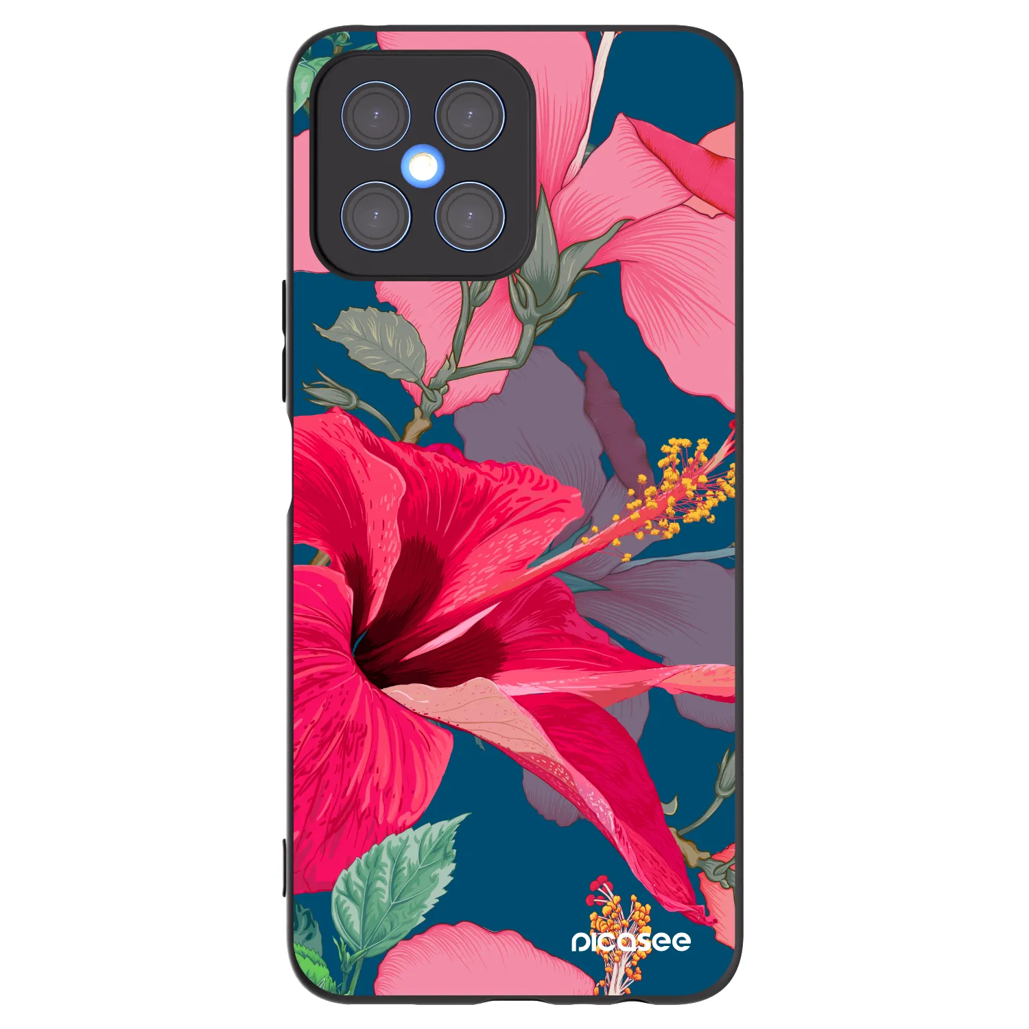 Picasee husă neagră din silicon pentru Honor X8 4G - Hibiscus