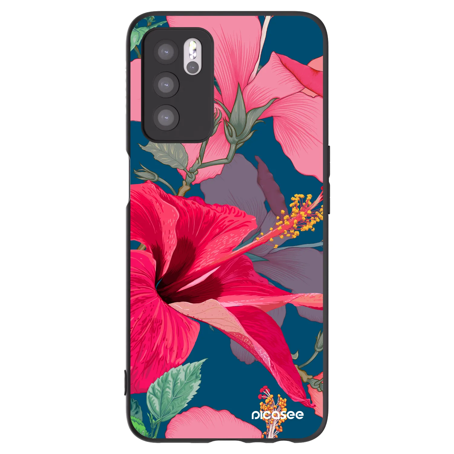 Picasee husă neagră din silicon pentru OPPO A16s - Hibiscus