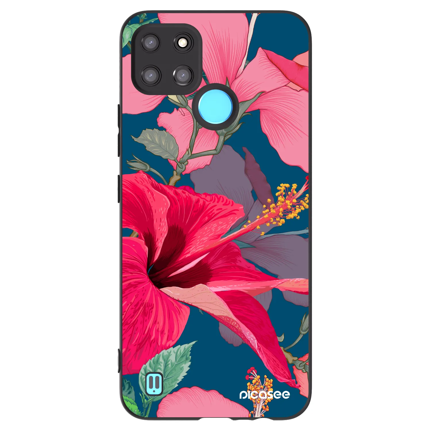 Picasee husă neagră din silicon pentru Realme C21Y - Hibiscus