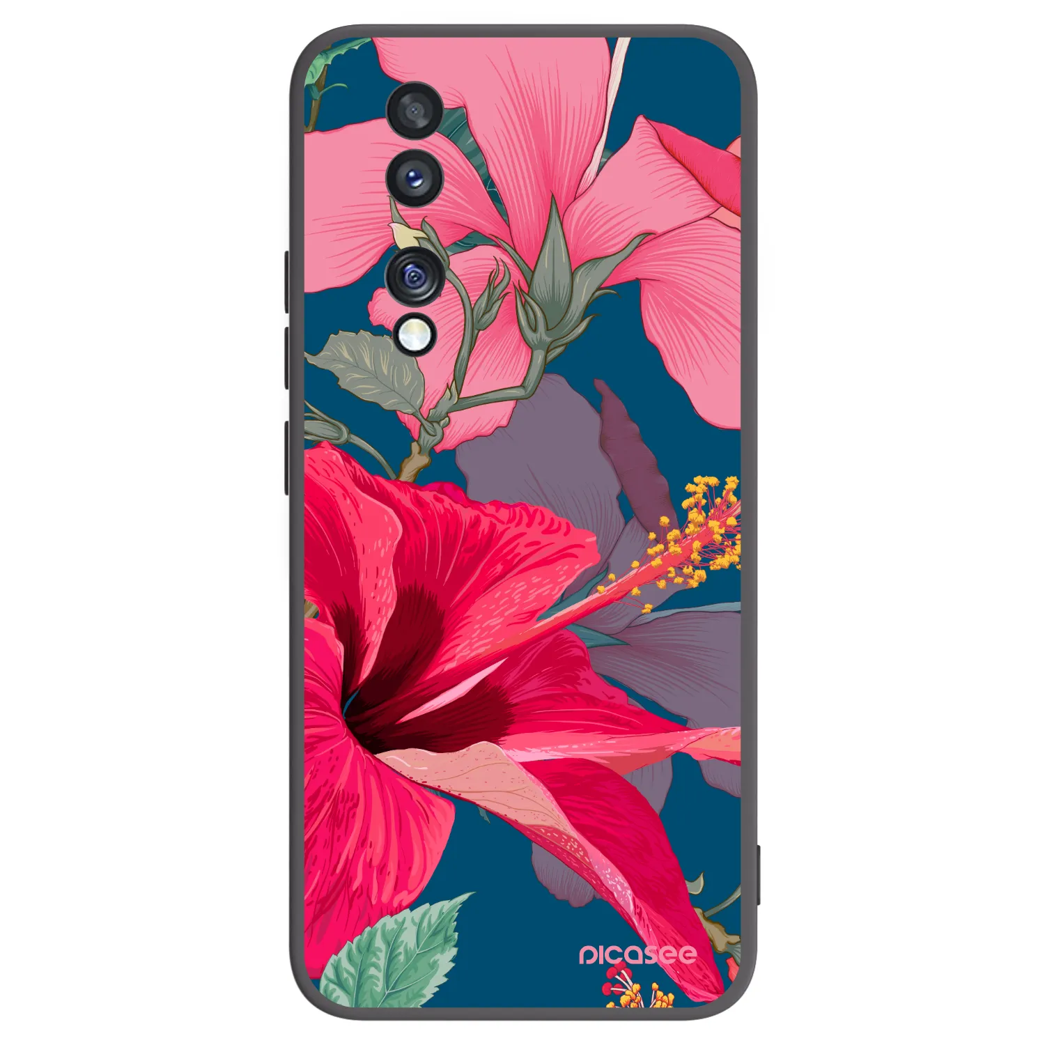 Picasee husă neagră din silicon pentru Honor 70 - Hibiscus