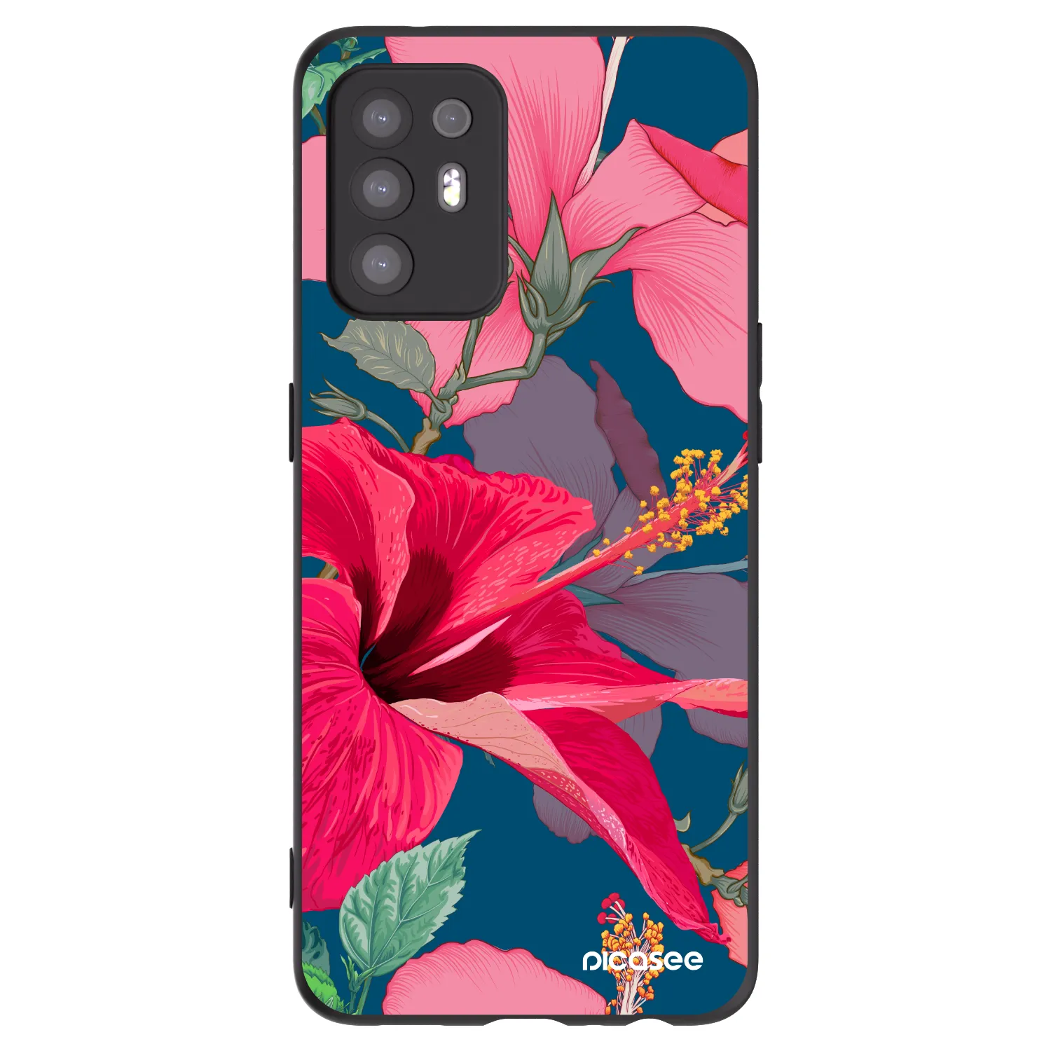 Picasee husă neagră din silicon pentru OPPO A94 5G - Hibiscus