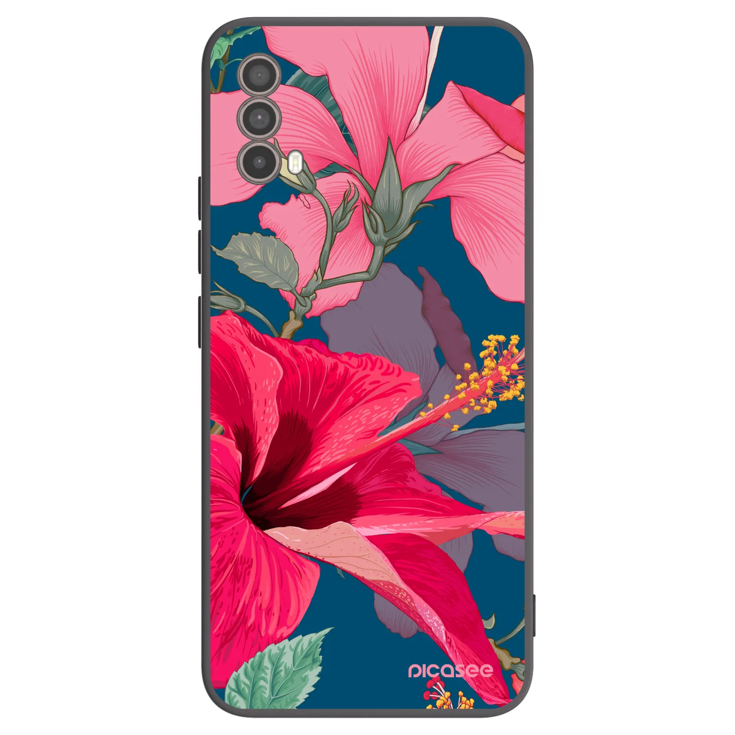 Picasee husă neagră din silicon pentru Motorola Moto E40 - Hibiscus
