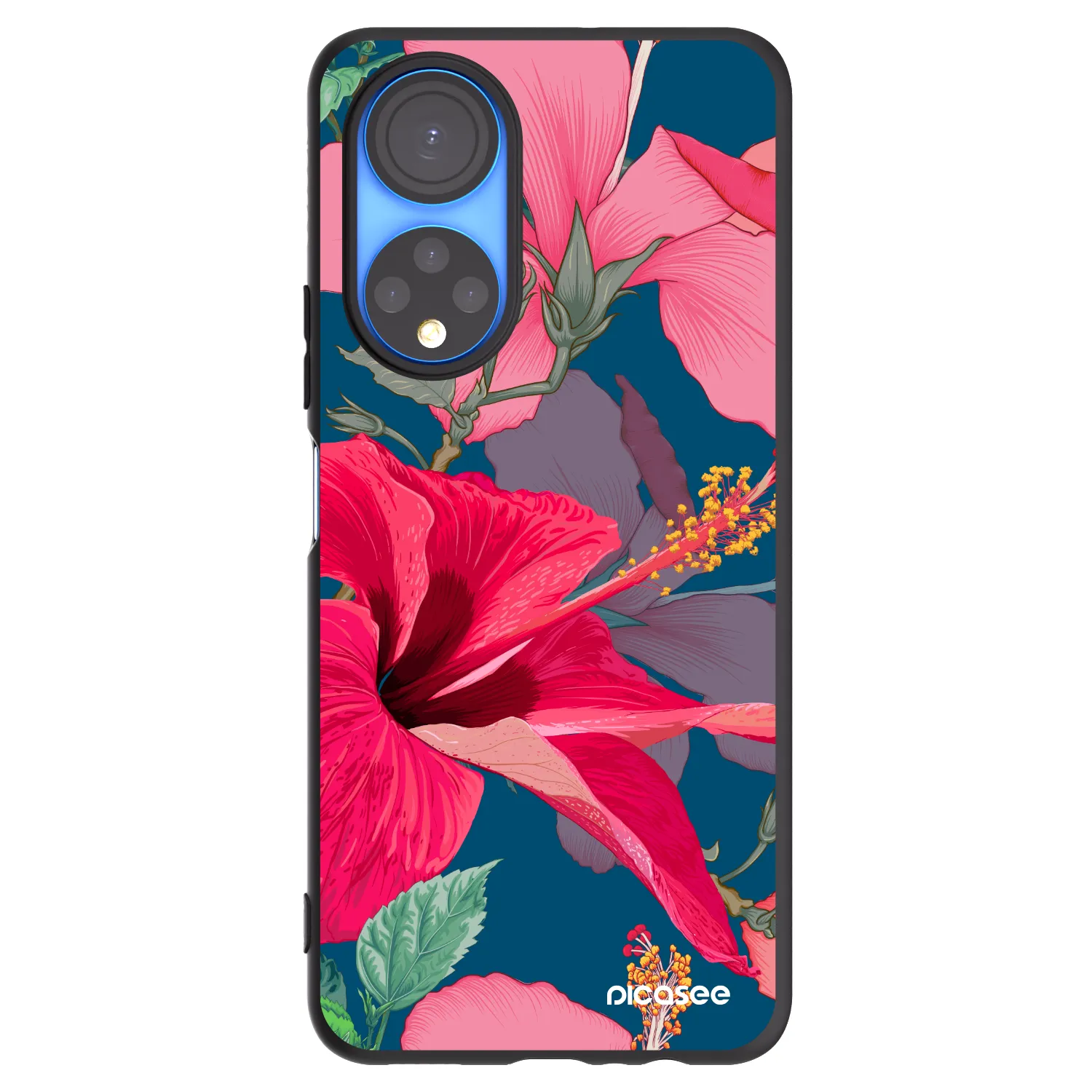 Picasee husă neagră din silicon pentru Honor X7 - Hibiscus