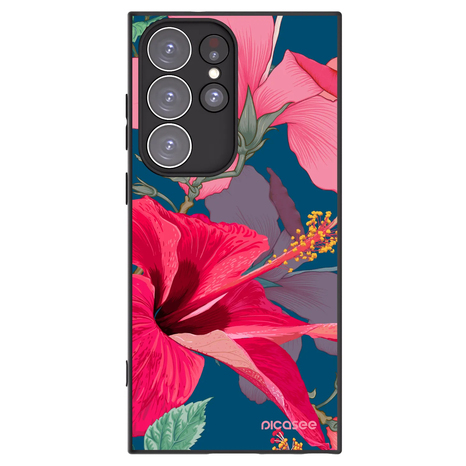 Picasee husă neagră din silicon pentru Samsung Galaxy S23 Ultra 5G - Hibiscus