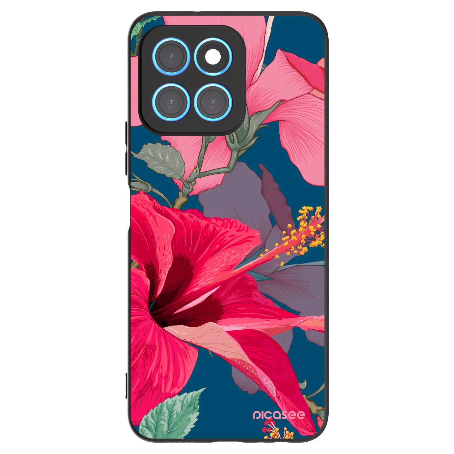 Picasee husă neagră din silicon pentru Honor X6 - Hibiscus