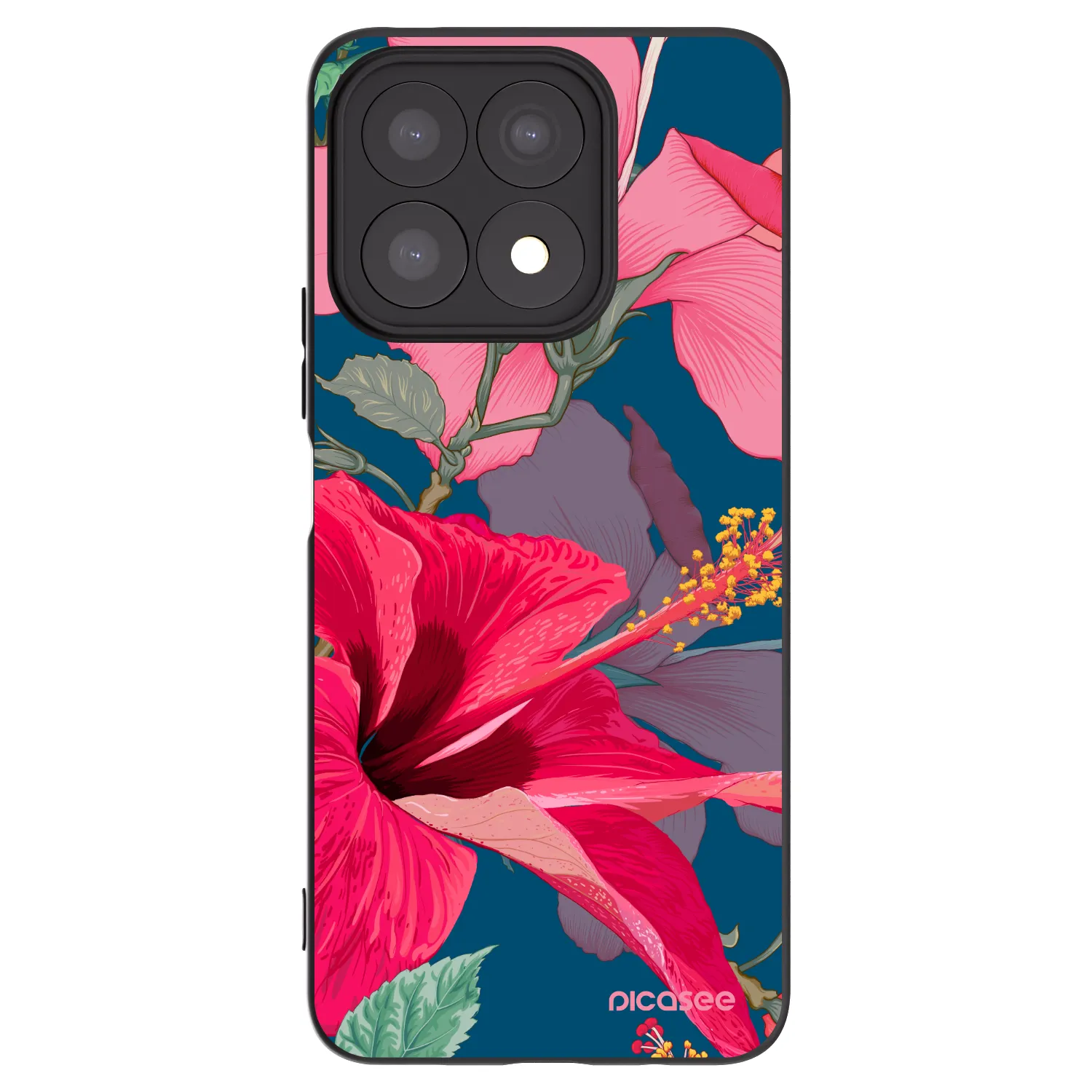 Picasee husă neagră din silicon pentru Honor X8a - Hibiscus
