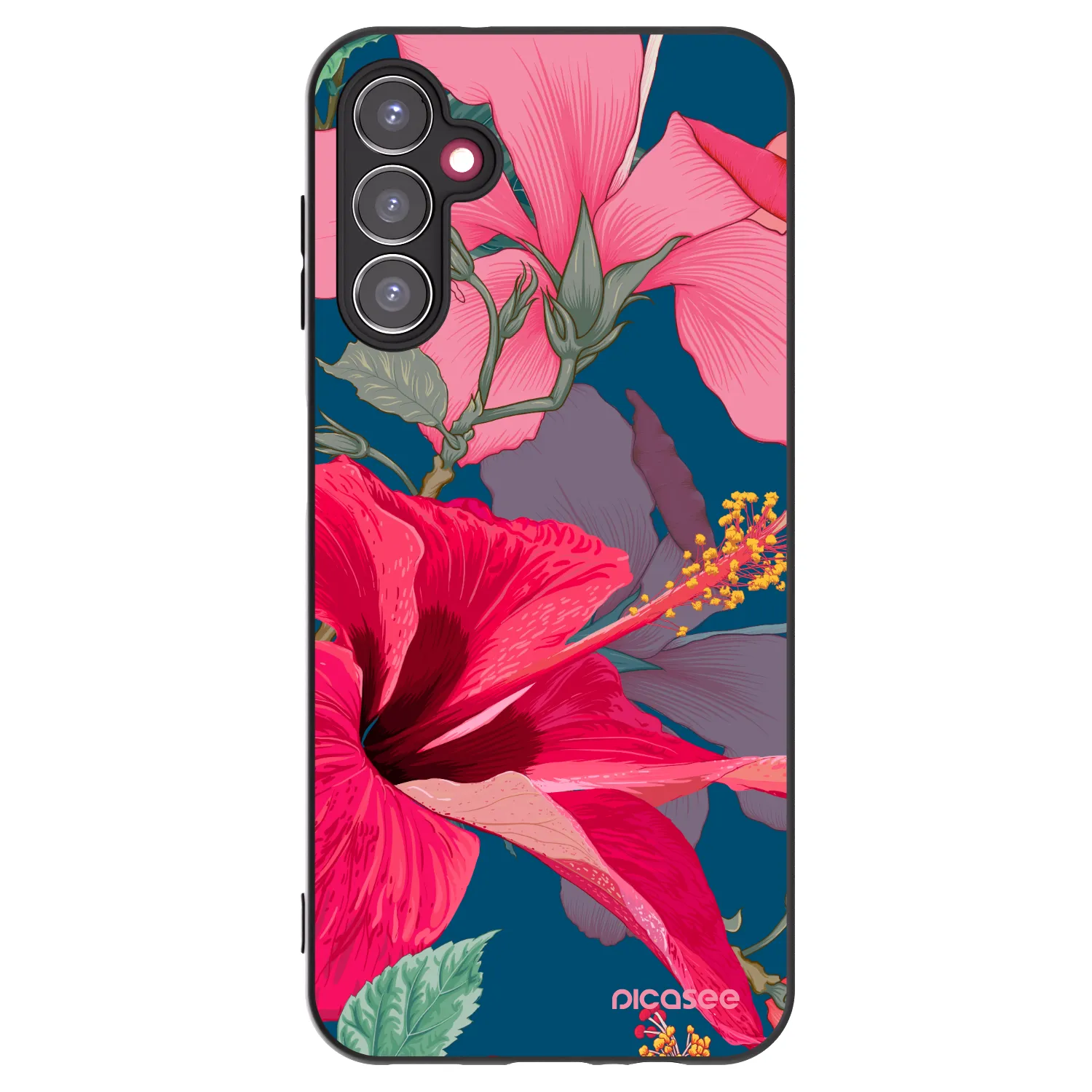 Picasee husă neagră din silicon pentru Samsung Galaxy A14 5G A146P - Hibiscus