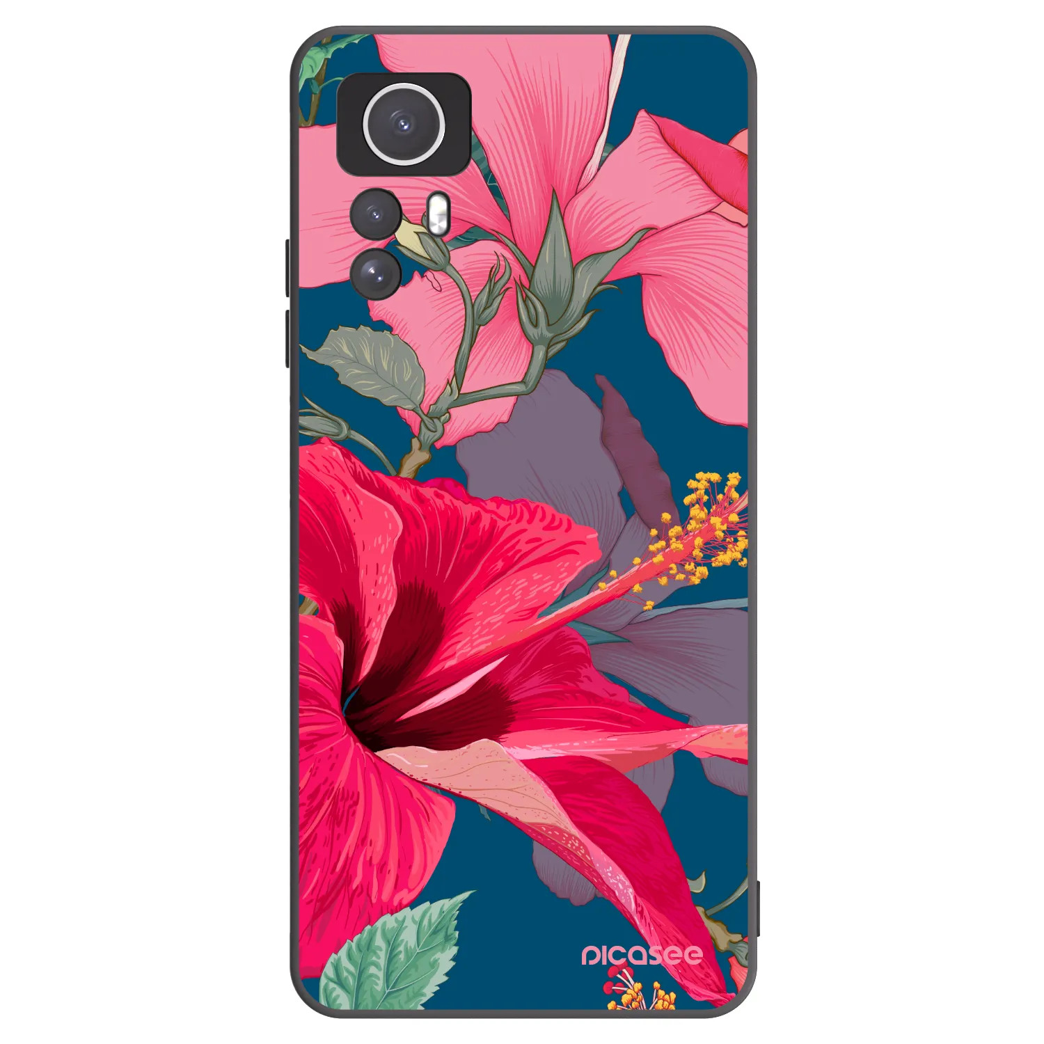 Picasee husă neagră din silicon pentru Xiaomi Redmi Note 12S - Hibiscus