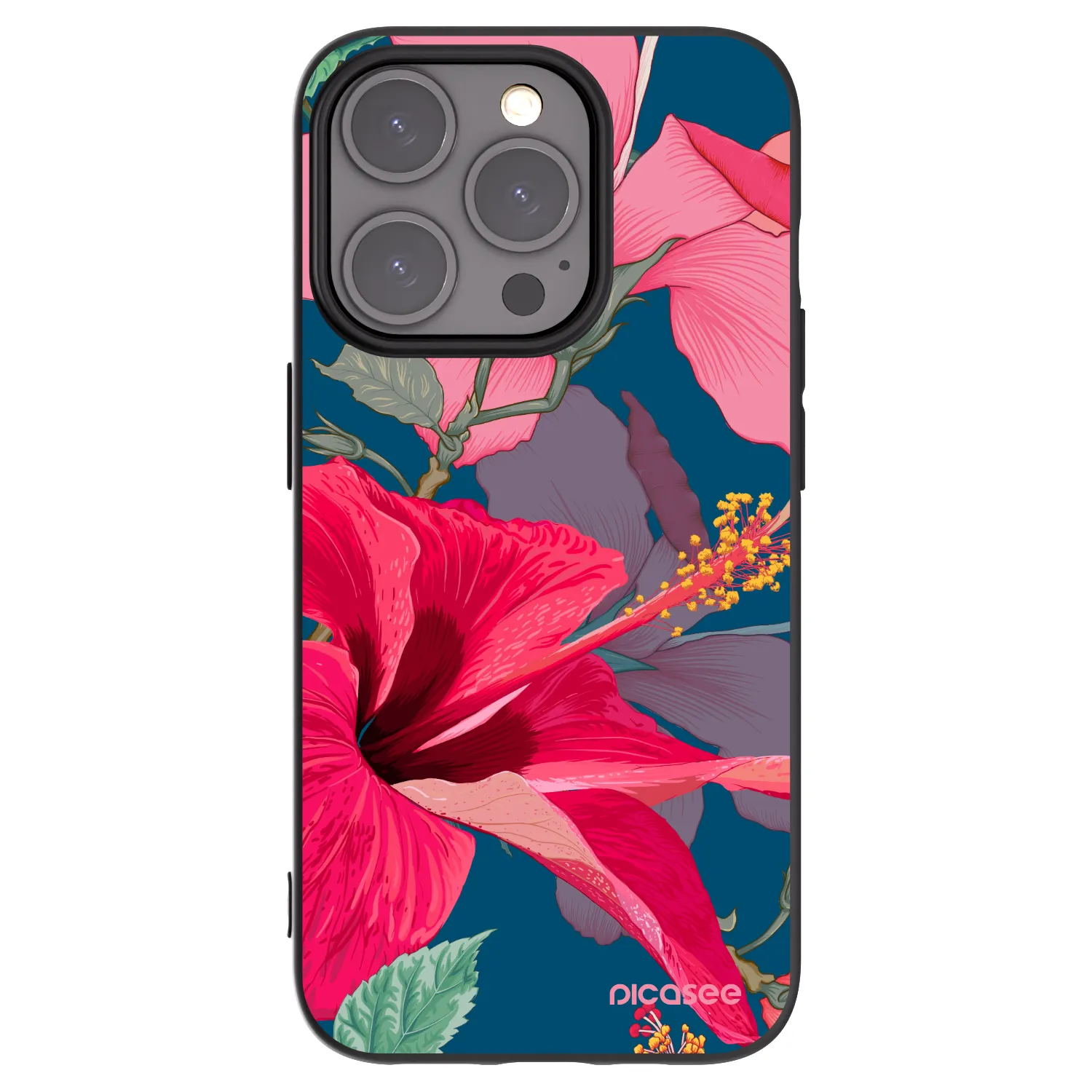 Picasee husă neagră din silicon pentru Apple iPhone 15 Pro - Hibiscus