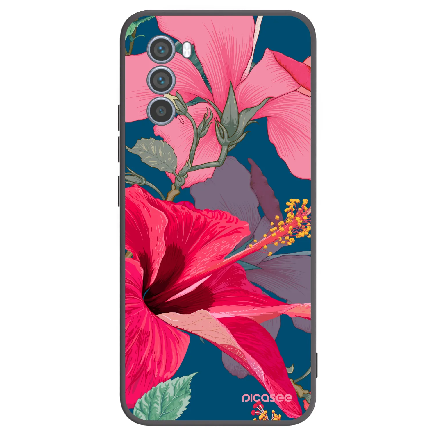 Picasee husă neagră din silicon pentru Motorola Moto G62 - Hibiscus