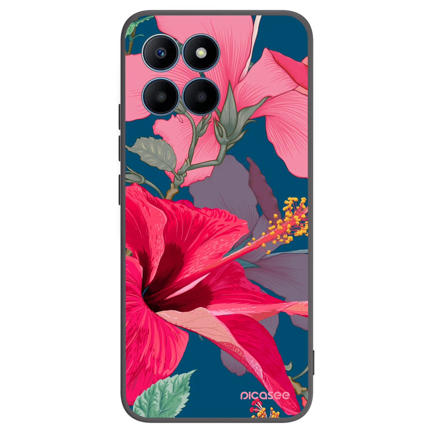 Picasee husă neagră din silicon pentru Honor 70 Lite - Hibiscus