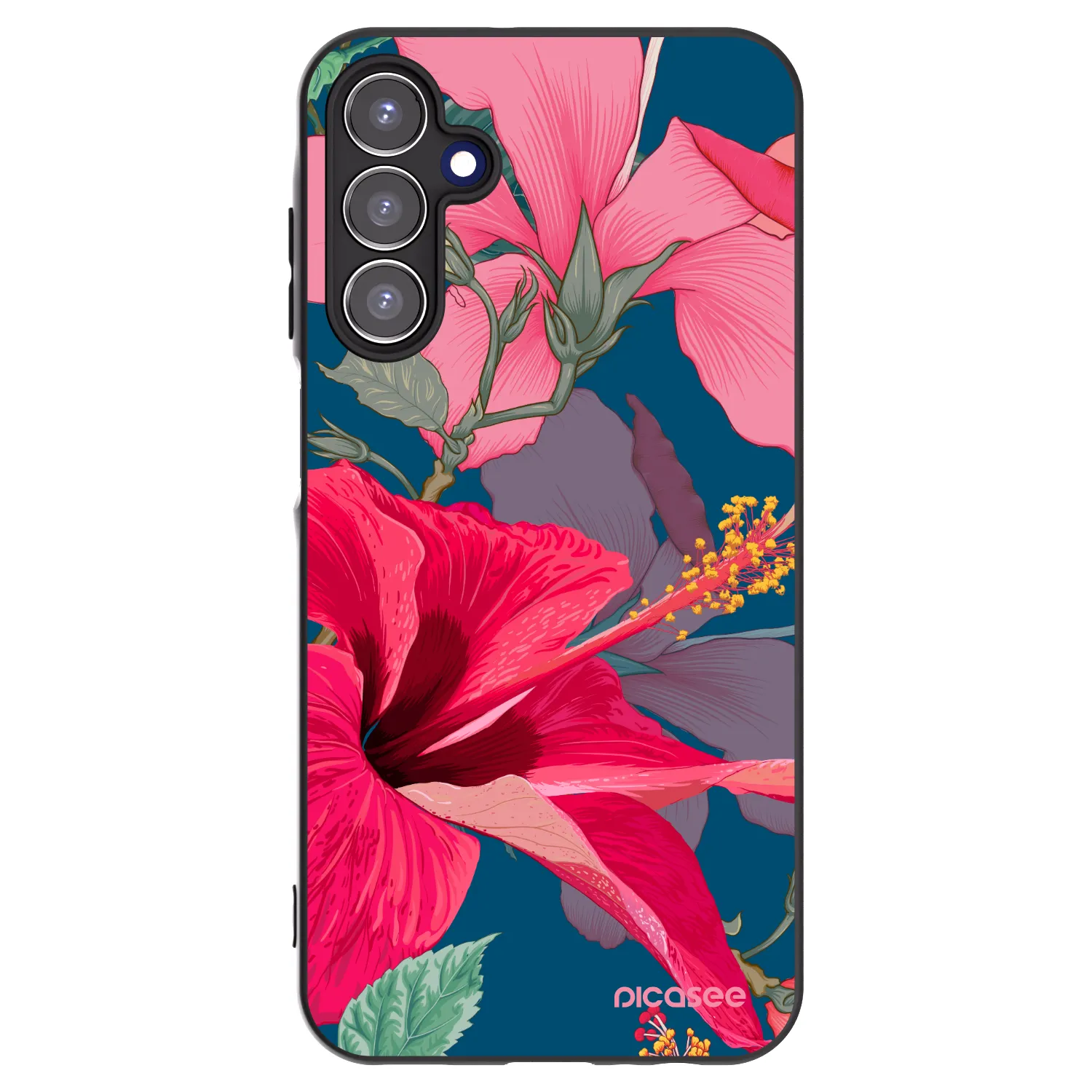 Picasee husă neagră din silicon pentru Samsung Galaxy A15 A156B 5G - Hibiscus