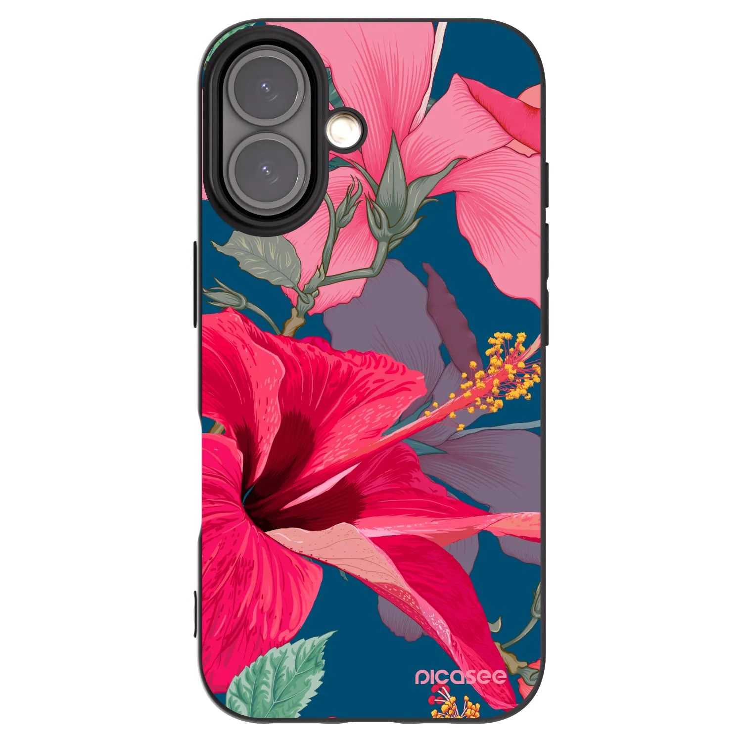 Picasee husă neagră din silicon pentru Apple iPhone 16 - Hibiscus