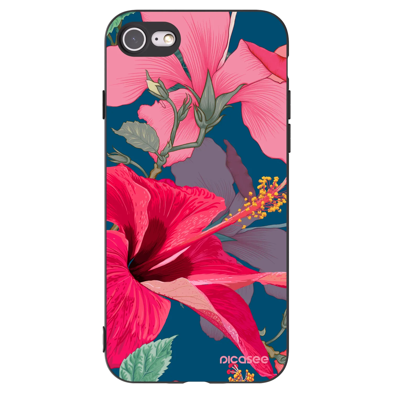 Picasee husă neagră din silicon pentru Apple iPhone 8 - Hibiscus