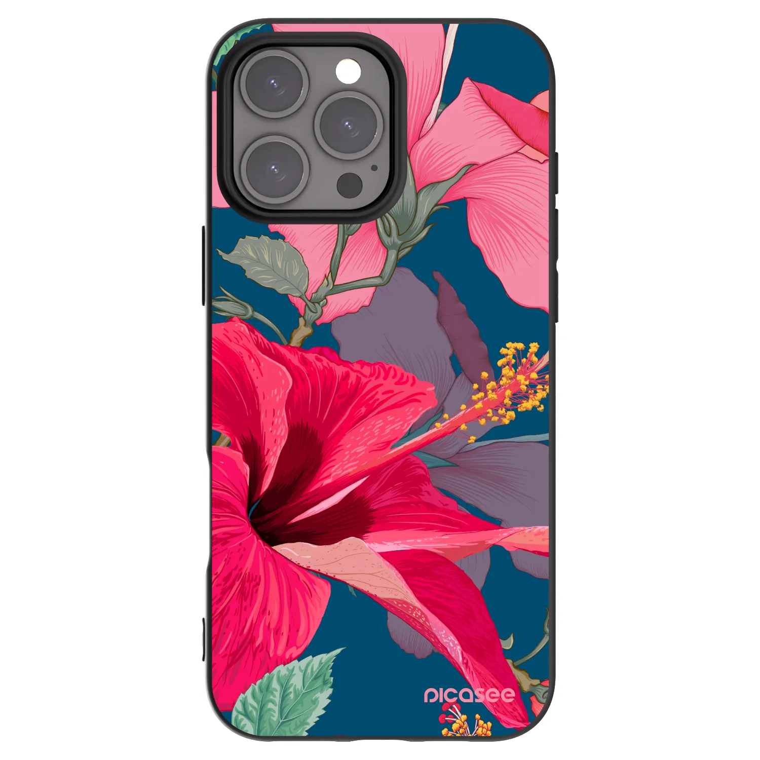 Picasee husă neagră din silicon pentru Apple iPhone 16 Pro Max - Hibiscus