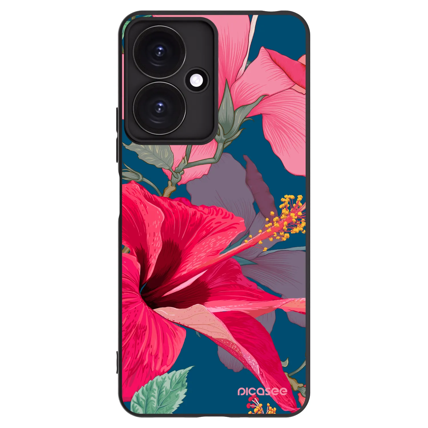 Picasee husă neagră din silicon pentru Xiaomi Redmi 13C 5G - Hibiscus